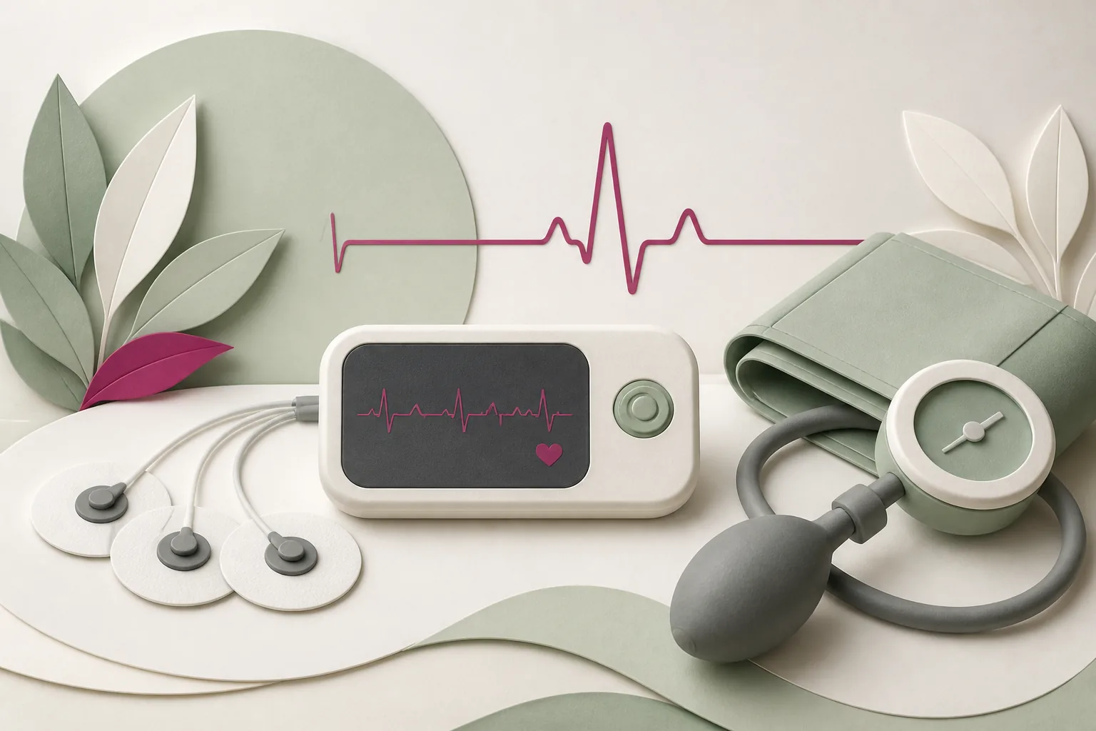 Illustrazione di ECG, sensori cardiaci e misuratore della pressione